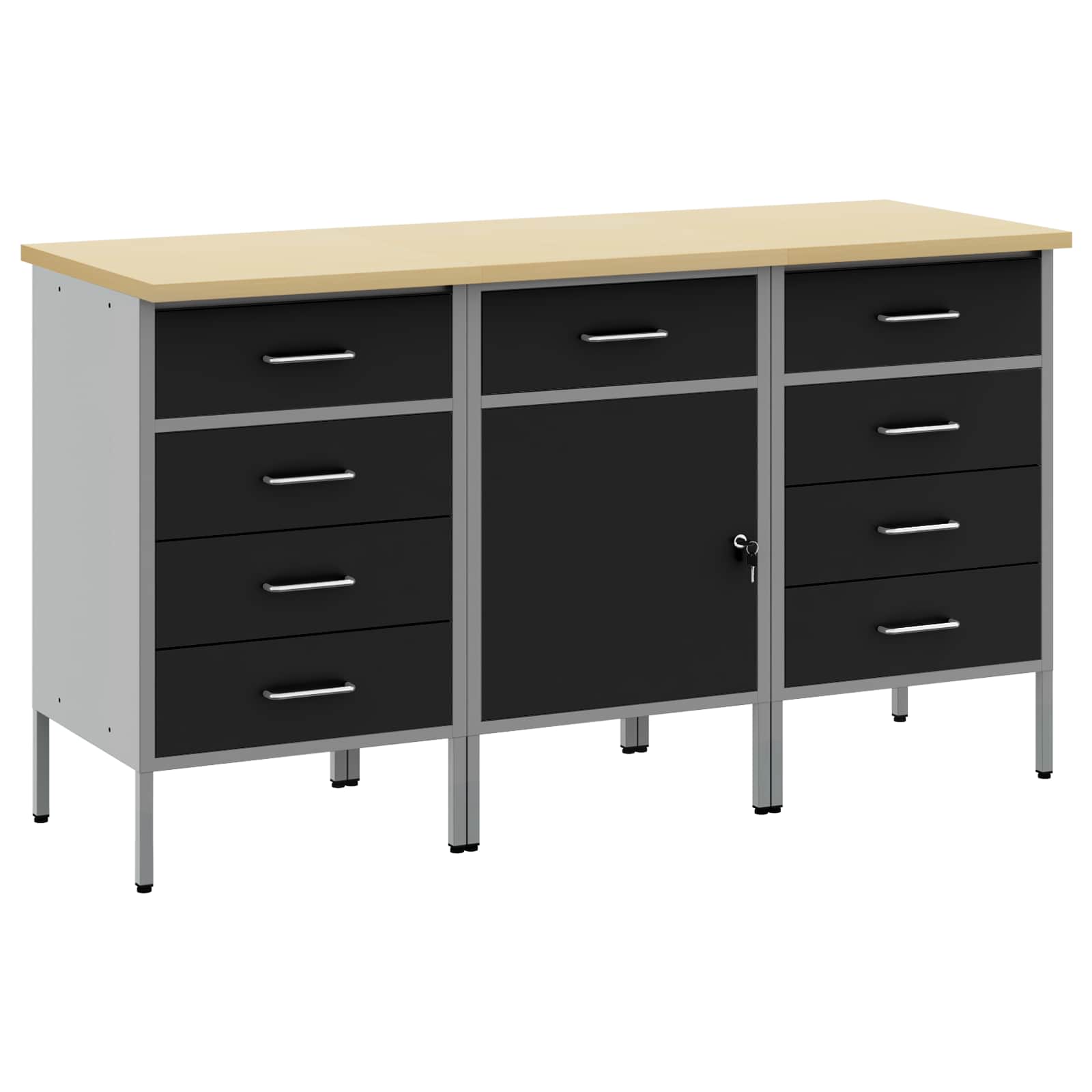 Werk kast met lade 3 pcs Zwart en Grijs 150 x 55 x 85 cm