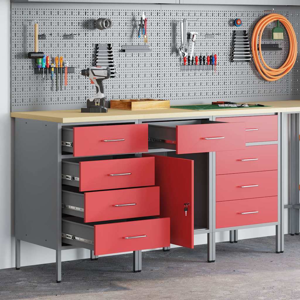 Werk kast met lade 3 pcs Rood en Grijs 150 x 55 x 85 cm