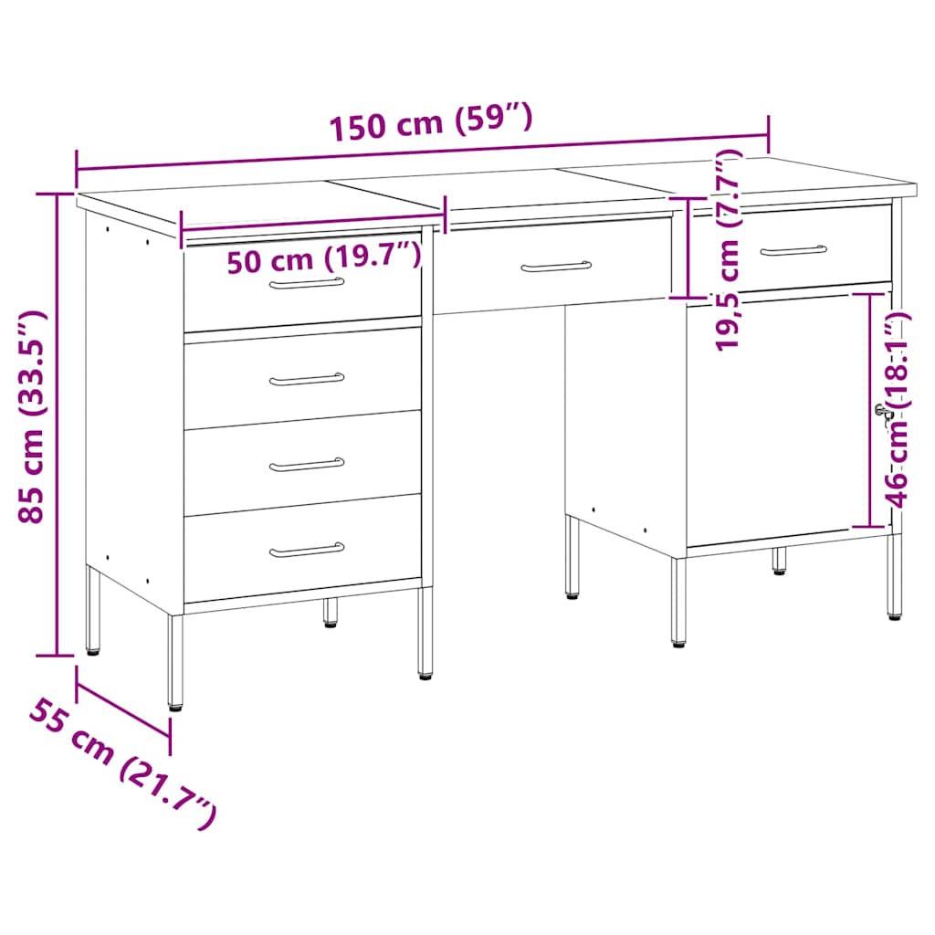 Werk kast met lade met slot 3 st Zwart Engineered hout en staal – afbeelding 10