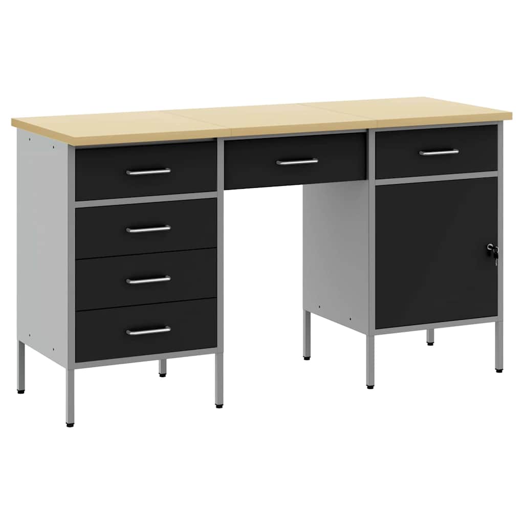 Werk kast met lade met slot 3 st Zwart Engineered hout en staal – afbeelding 2