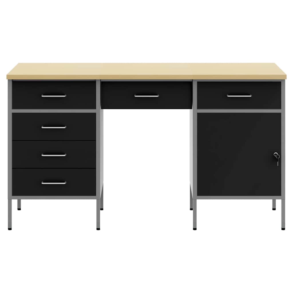Werk kast met lade met slot 3 st Zwart Engineered hout en staal – afbeelding 5
