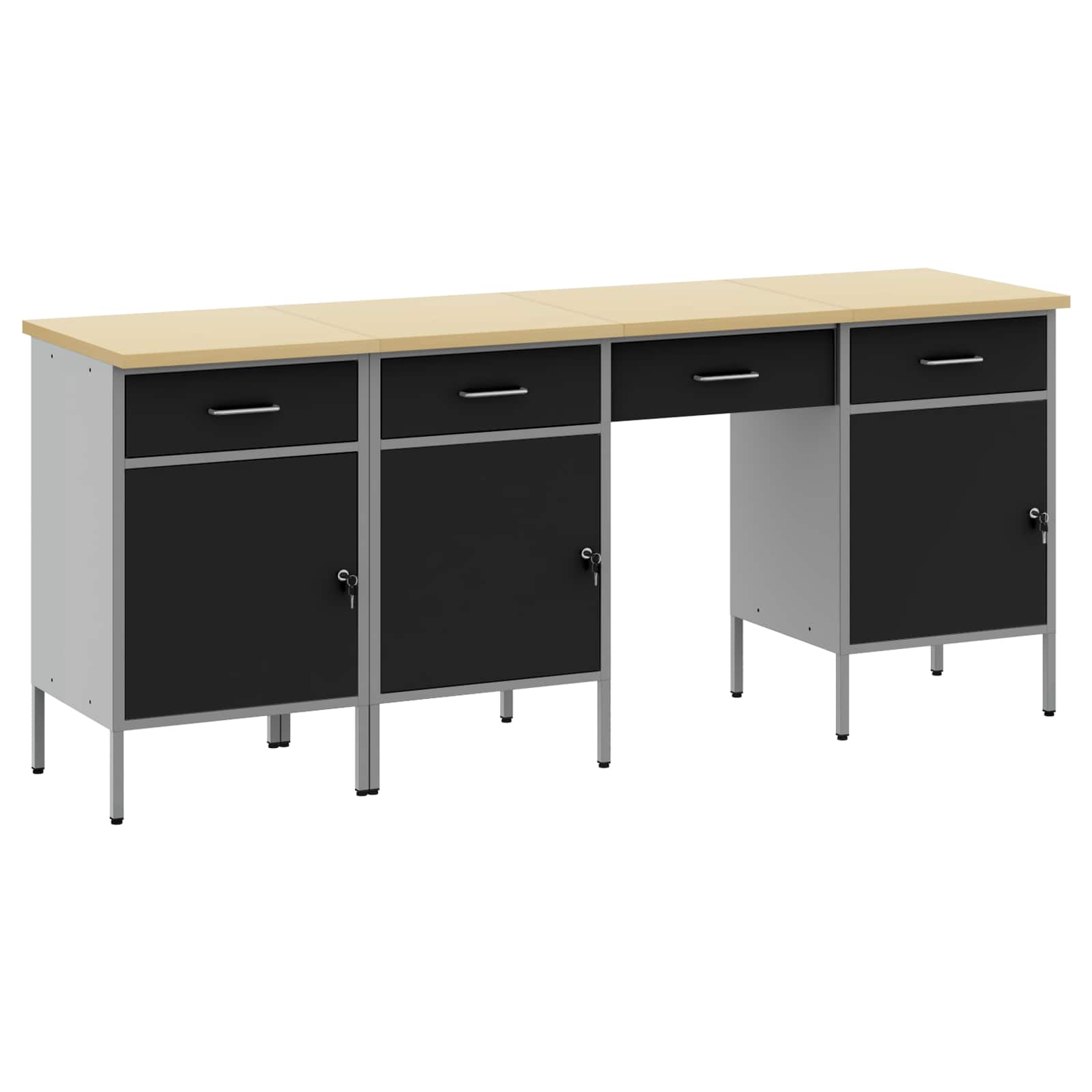 Werk kast met lade met slot 4 st Zwart Engineered hout en staal – afbeelding 1