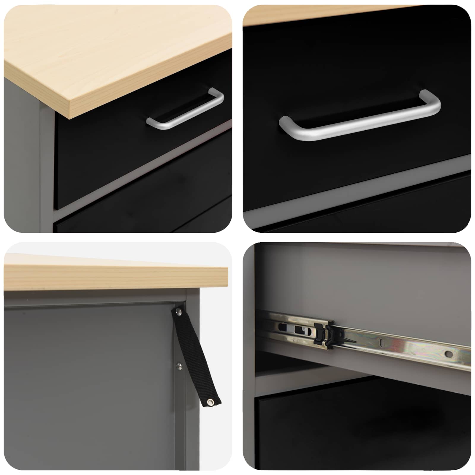 Werk kast met lade met slot 4 st Zwart Engineered hout en staal – afbeelding 5