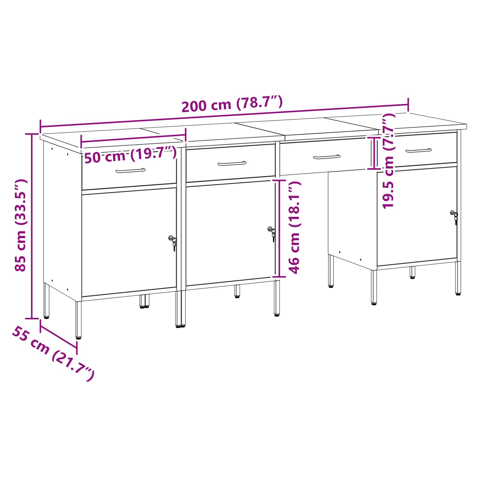 Werk kast met lade met slot 4 st Zwart Engineered hout en staal – afbeelding 7