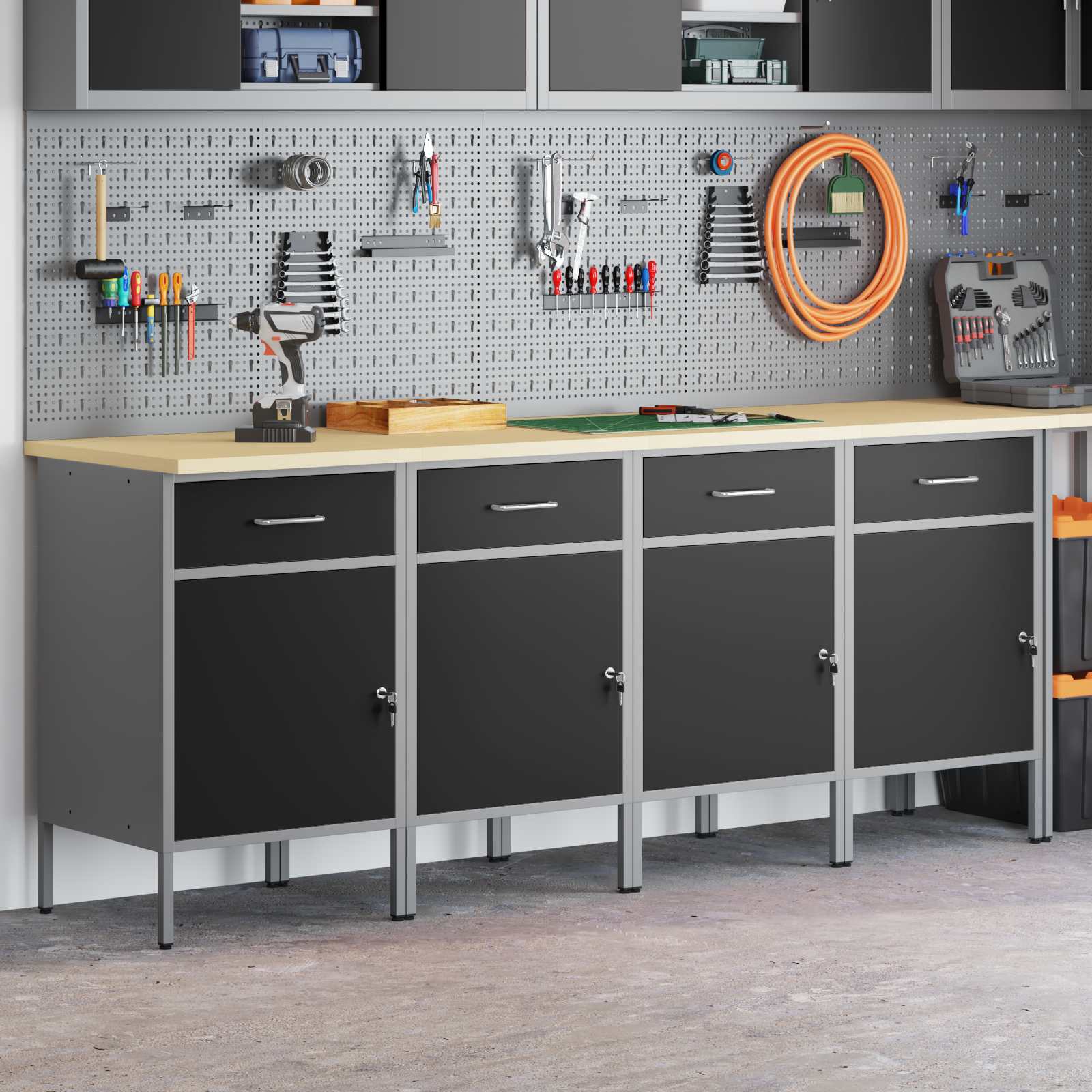 Werk kast met lade 4 pcs Zwart en Grijs 200 x 55 x 85 cm
