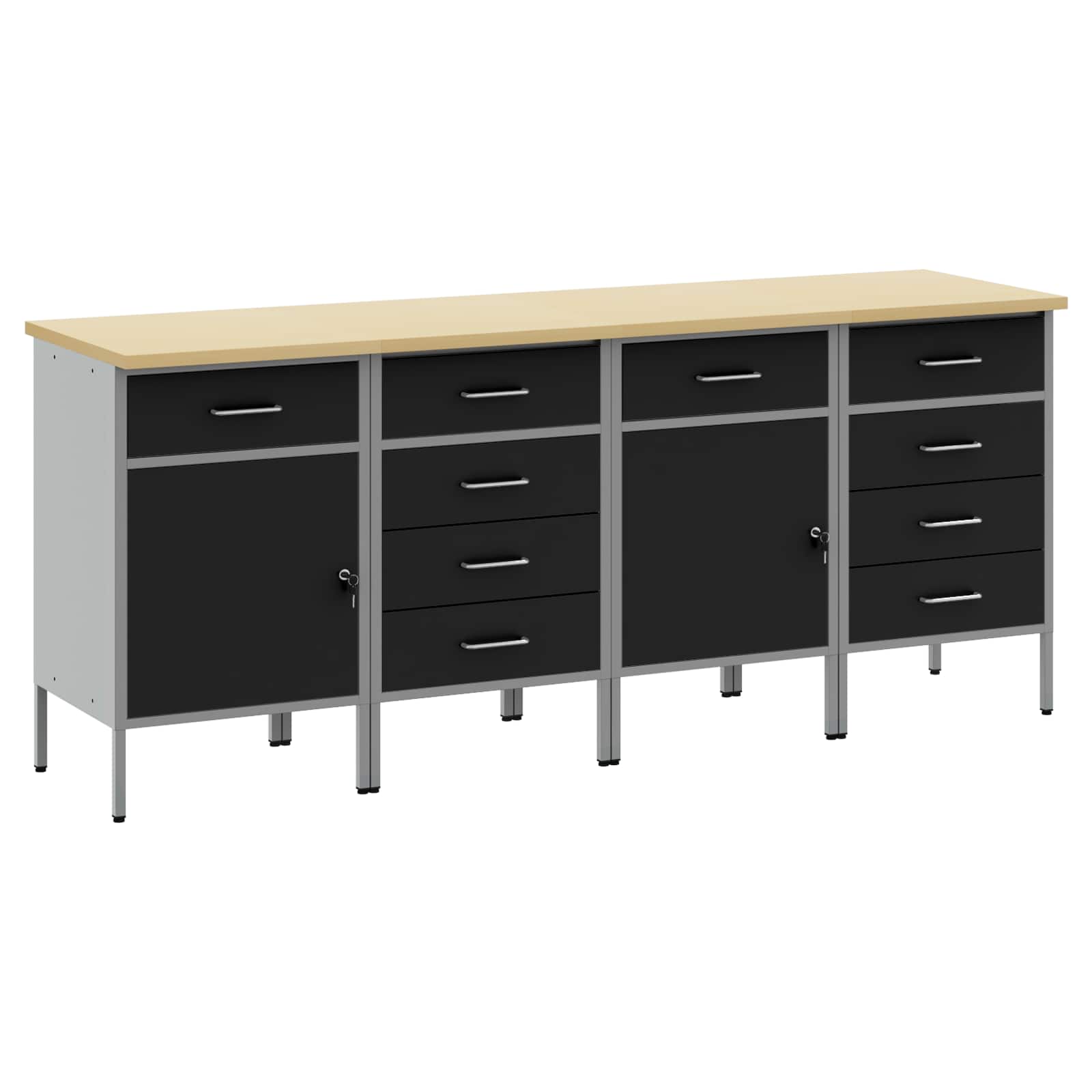 Werk kast met lade 4 pcs Zwart en Grijs 200 x 55 x 85 cm