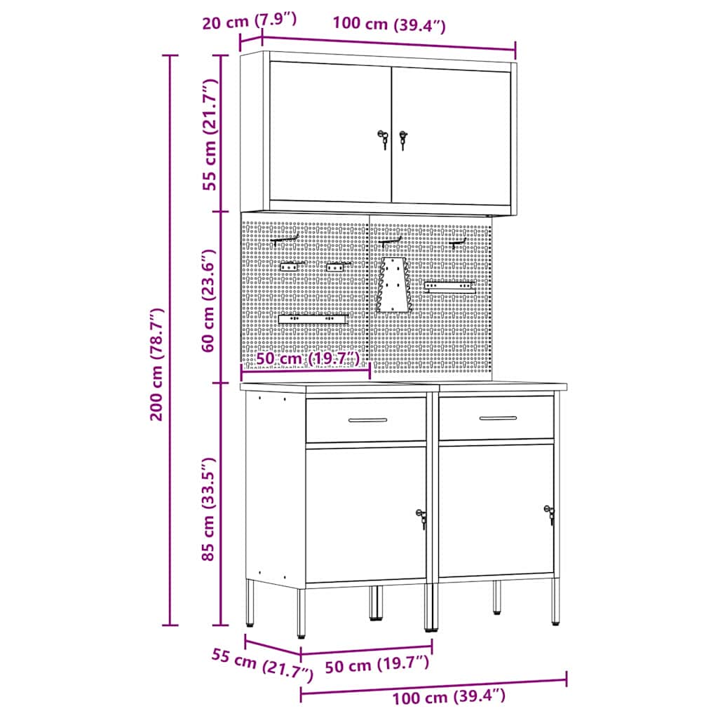 Werk kast met lade met slot 5 st Rood Engineered hout en staal – afbeelding 12