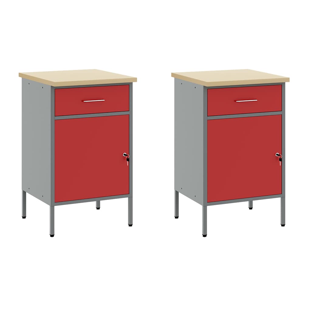 Werk kast met lade met slot 5 st Rood Engineered hout en staal – afbeelding 6