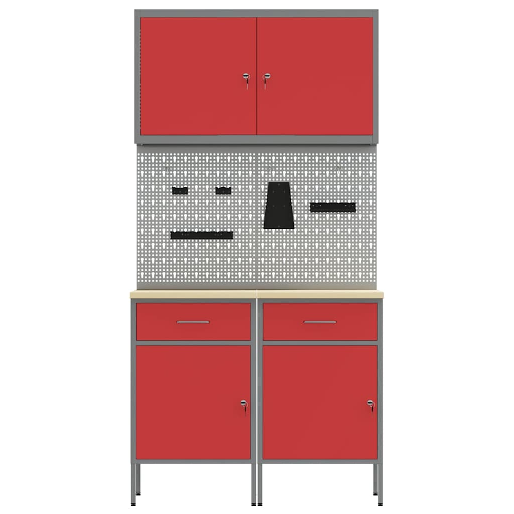 Werk kast met lade met slot 5 st Rood Engineered hout en staal – afbeelding 9