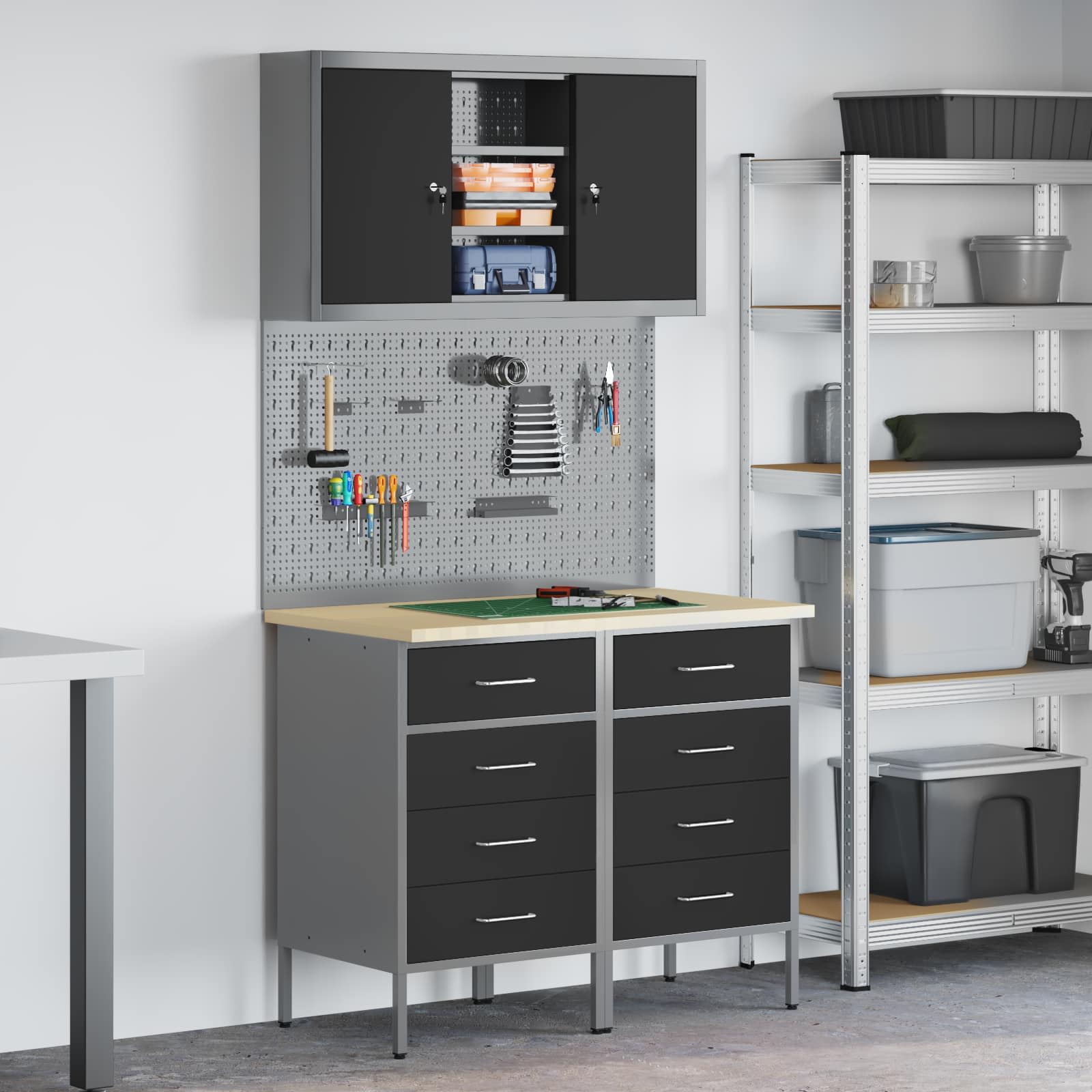Werkkast set met lade met plank met opslag 5 pcs Zwart