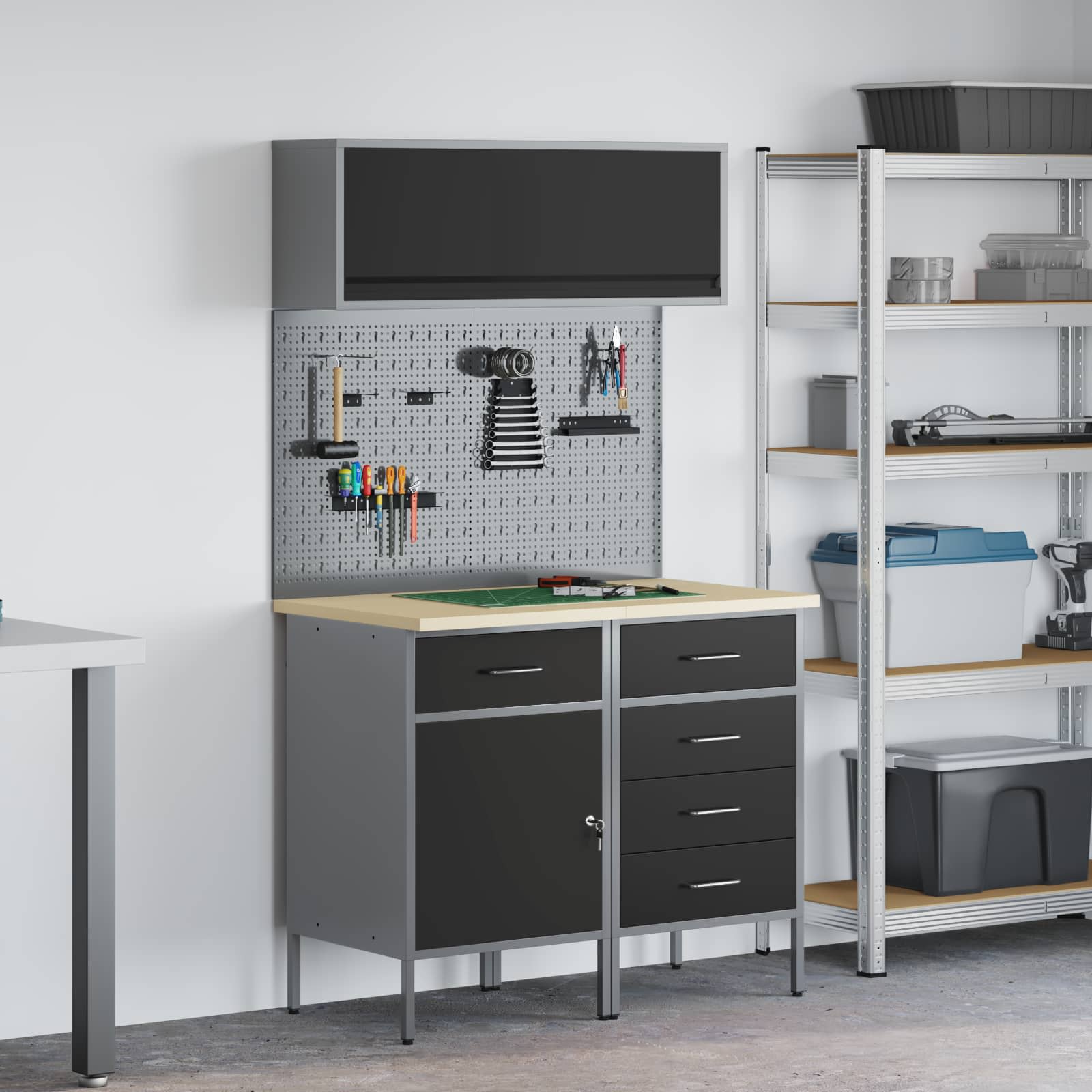 Werkkast set met lade met plank met opslag met slot 5 pcs Zwart – afbeelding 1
