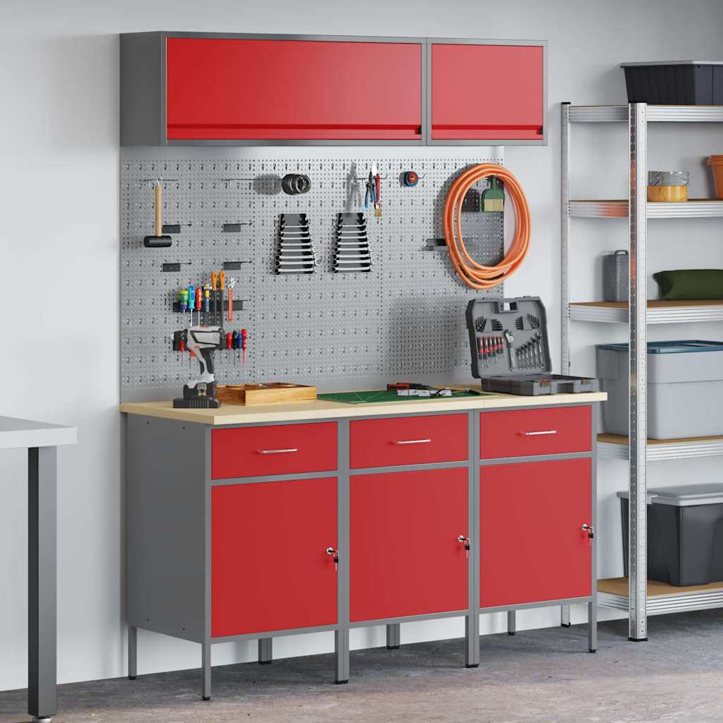 Werkkast set 8 pcs Rood Poedergecoat staal en gefabriceerd hout