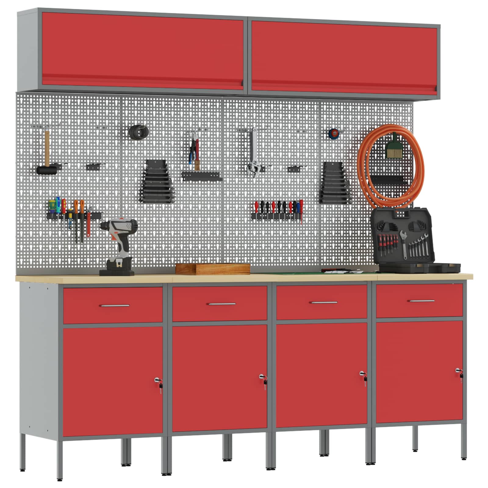 Werkkast set met lade met opslag met slot 10 pcs Rood – afbeelding 3