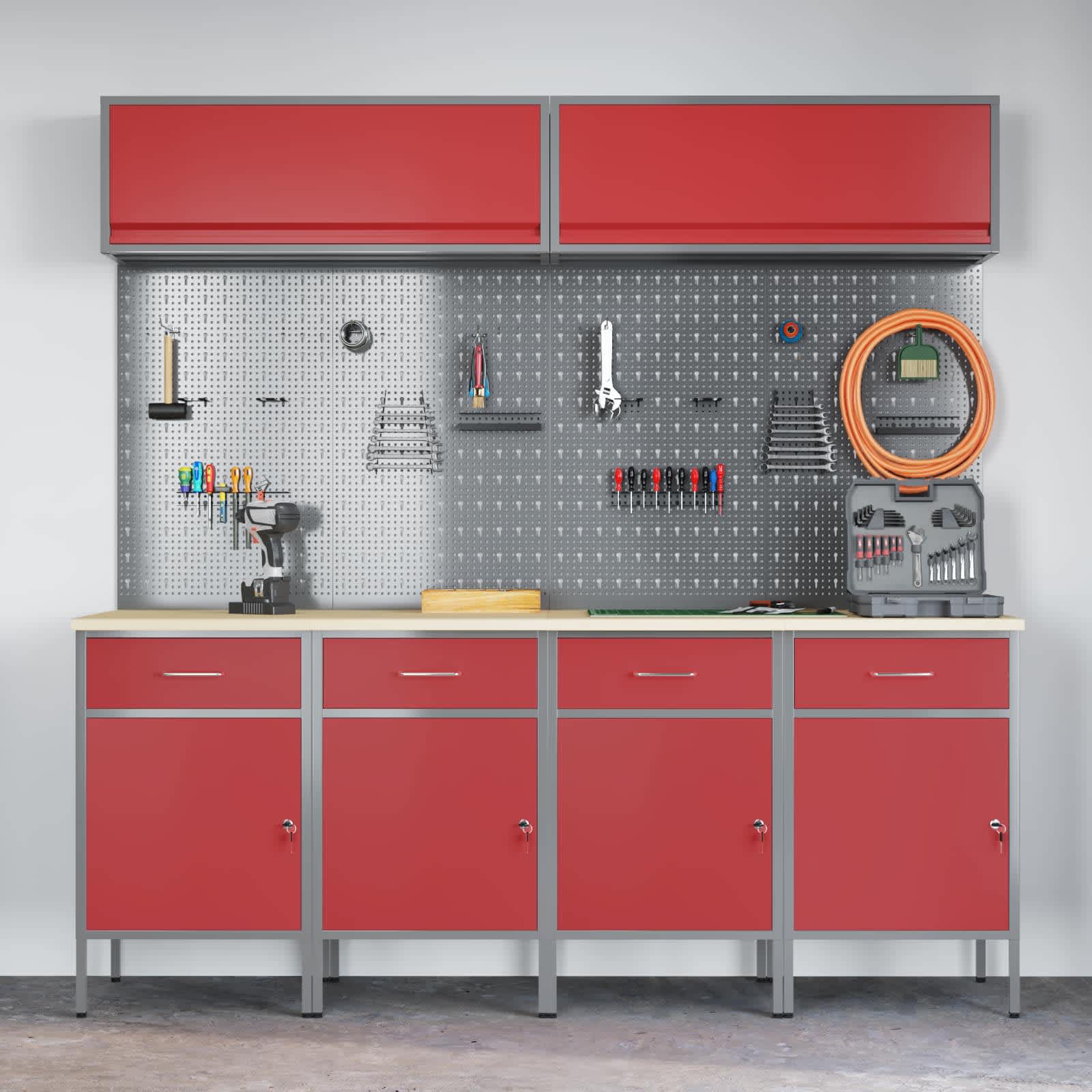 Werkkast set met lade met opslag met slot 10 pcs Rood – afbeelding 4