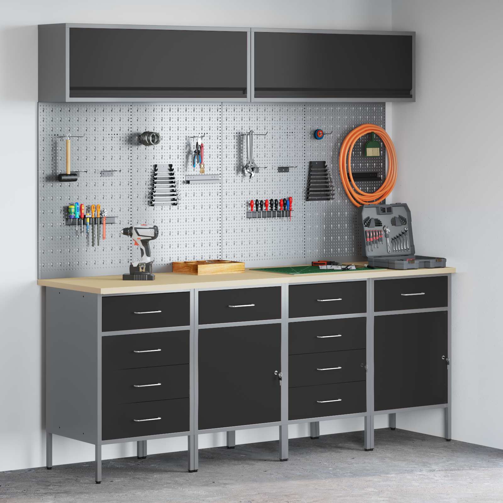 Werkkast set met lade met opslag met slot 10 pcs Zwart – afbeelding 1