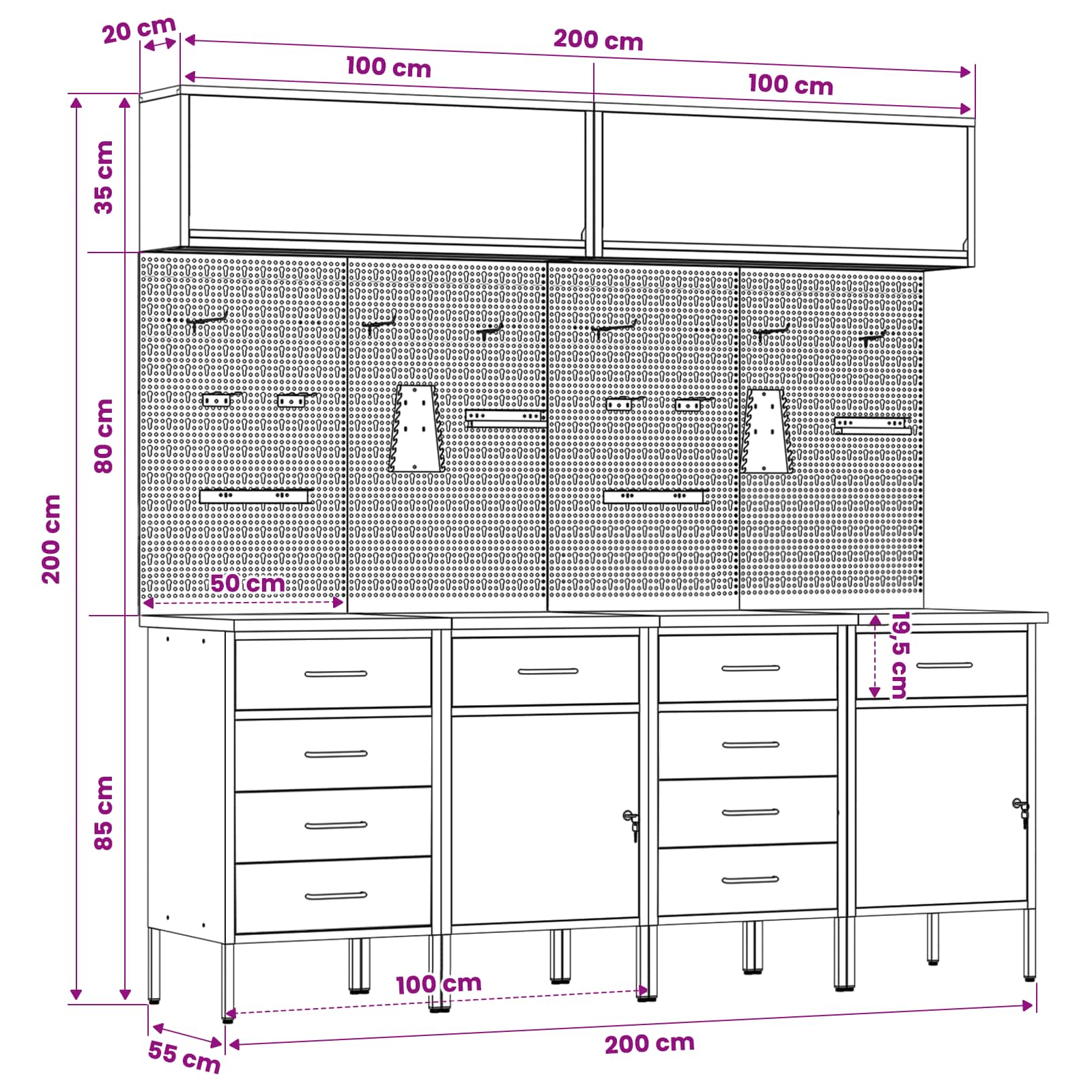 Werkkast set met lade met opslag met slot 10 pcs Zwart – afbeelding 12