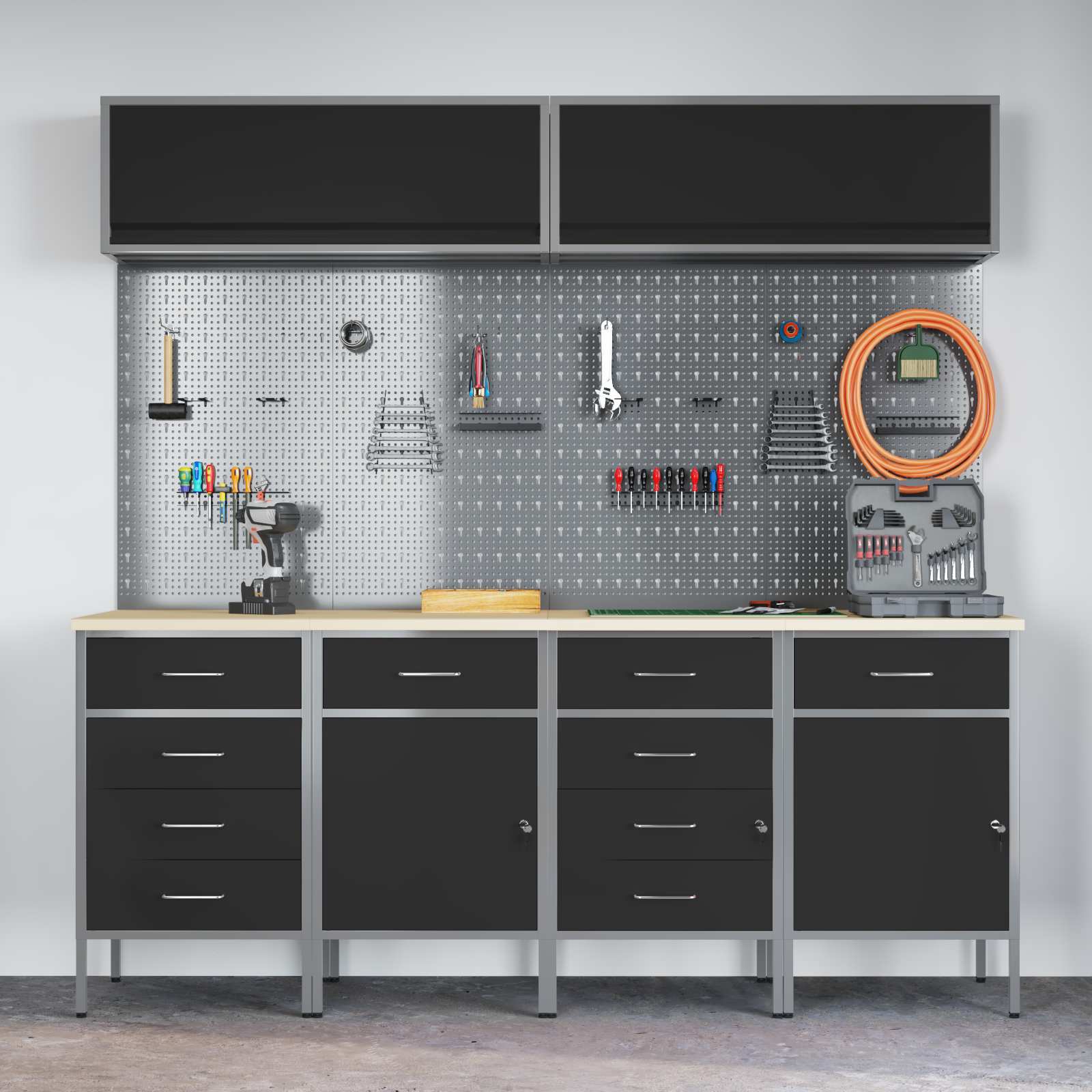 Werkkast set met lade met opslag met slot 10 pcs Zwart – afbeelding 4