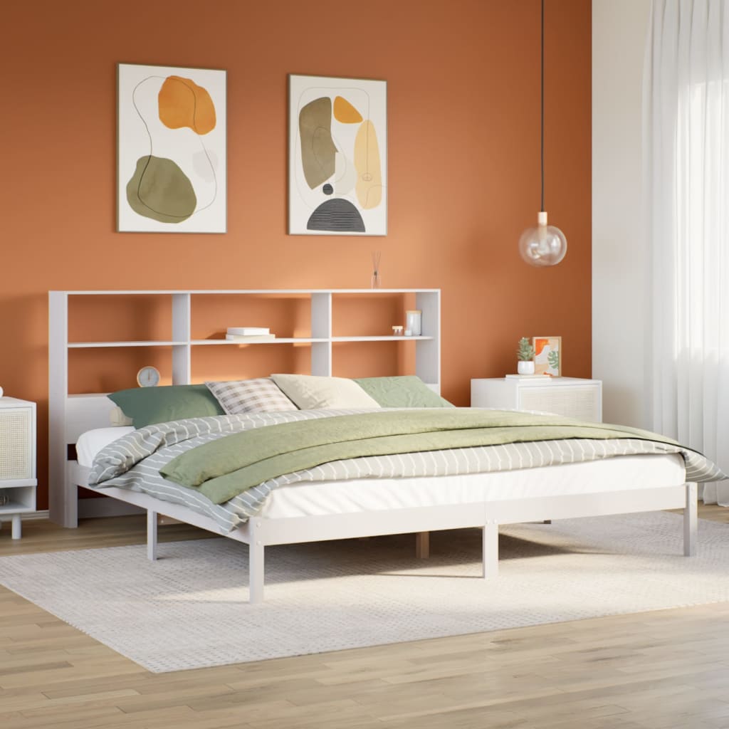 Bed met boekenkast zonder matras grenenhout wit 180x200 cm – afbeelding 1