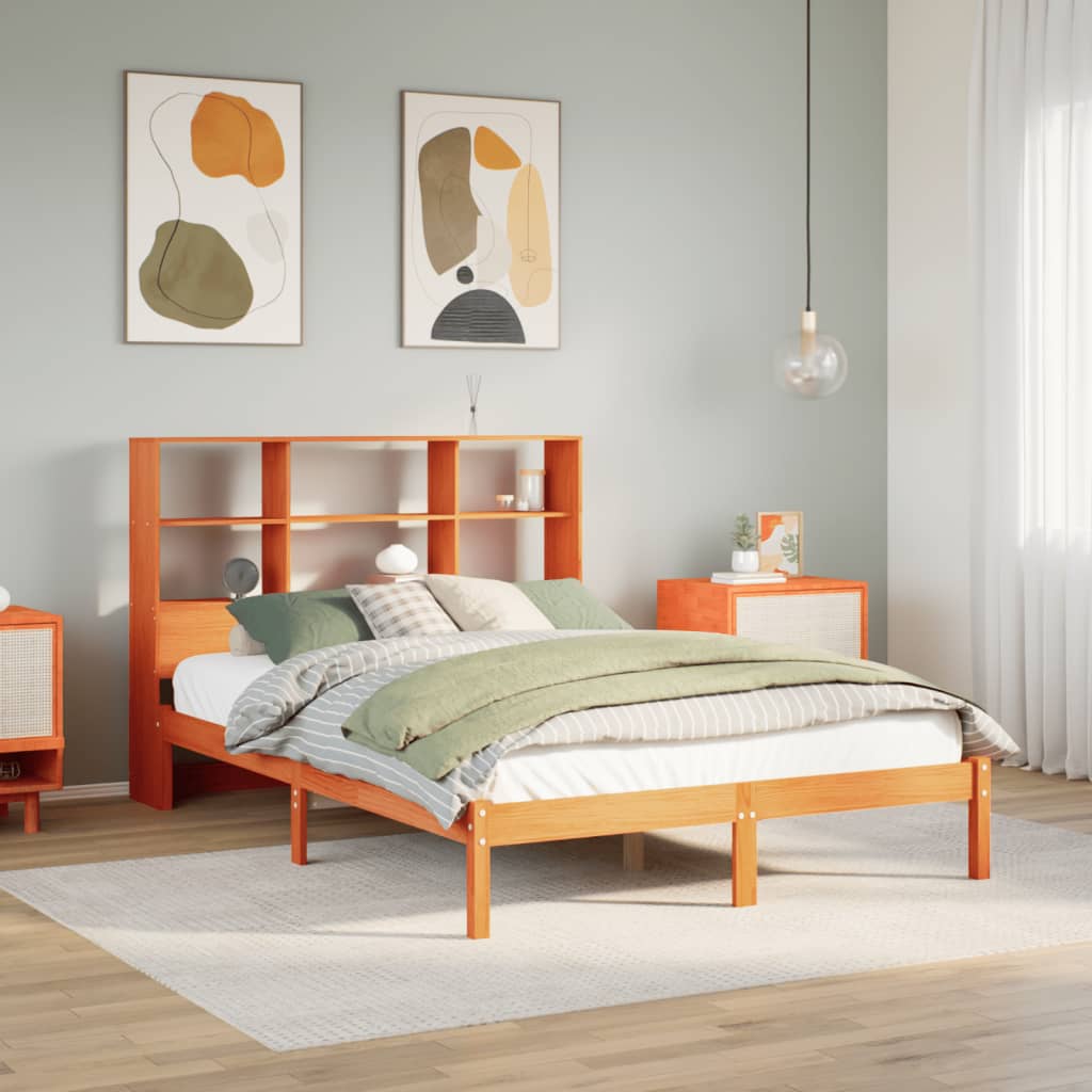 Bed met boekenkast zonder matras grenenhout wasbruin 120x190 cm – afbeelding 1