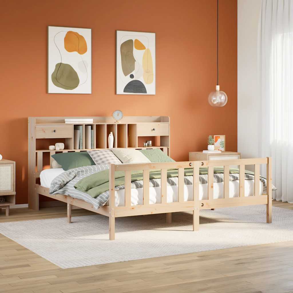 Bed met boekenkast zonder matras massief grenenhout 180x200 cm – afbeelding 1