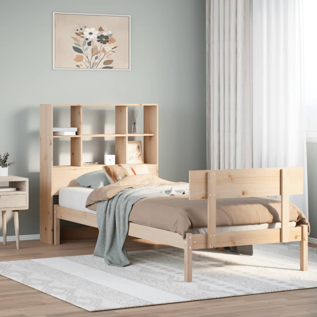 Bed met boekenkast zonder matras massief grenenhout 90x200 cm – afbeelding 1