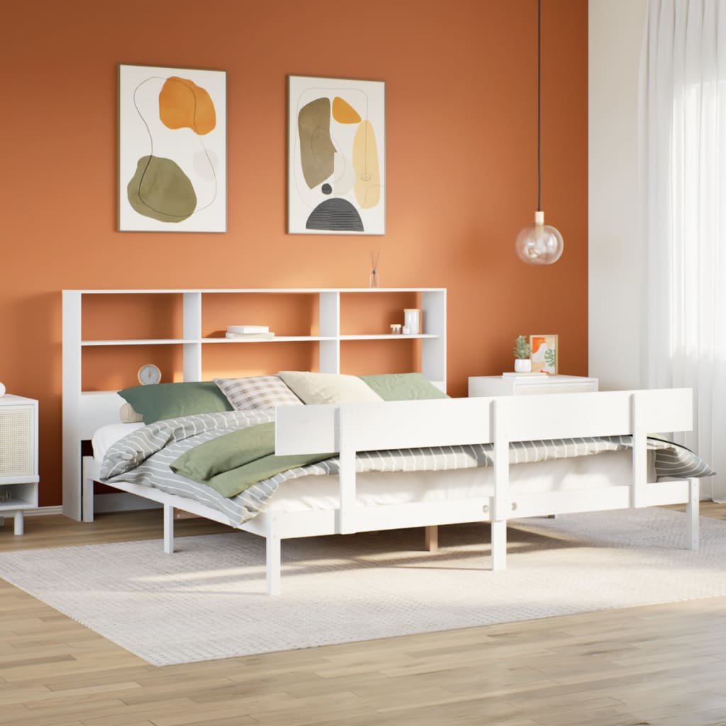 Bed met boekenkast zonder matras grenenhout wit 180x200 cm – afbeelding 1