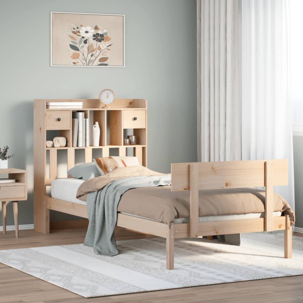 Bed met boekenkast zonder matras massief grenenhout 90x200 cm – afbeelding 1