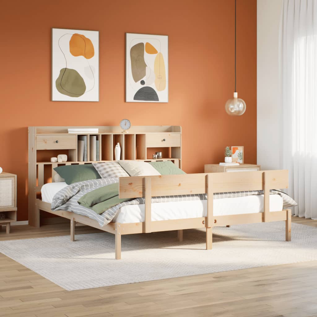 Bed met boekenkast zonder matras massief grenenhout 180x200 cm – afbeelding 1