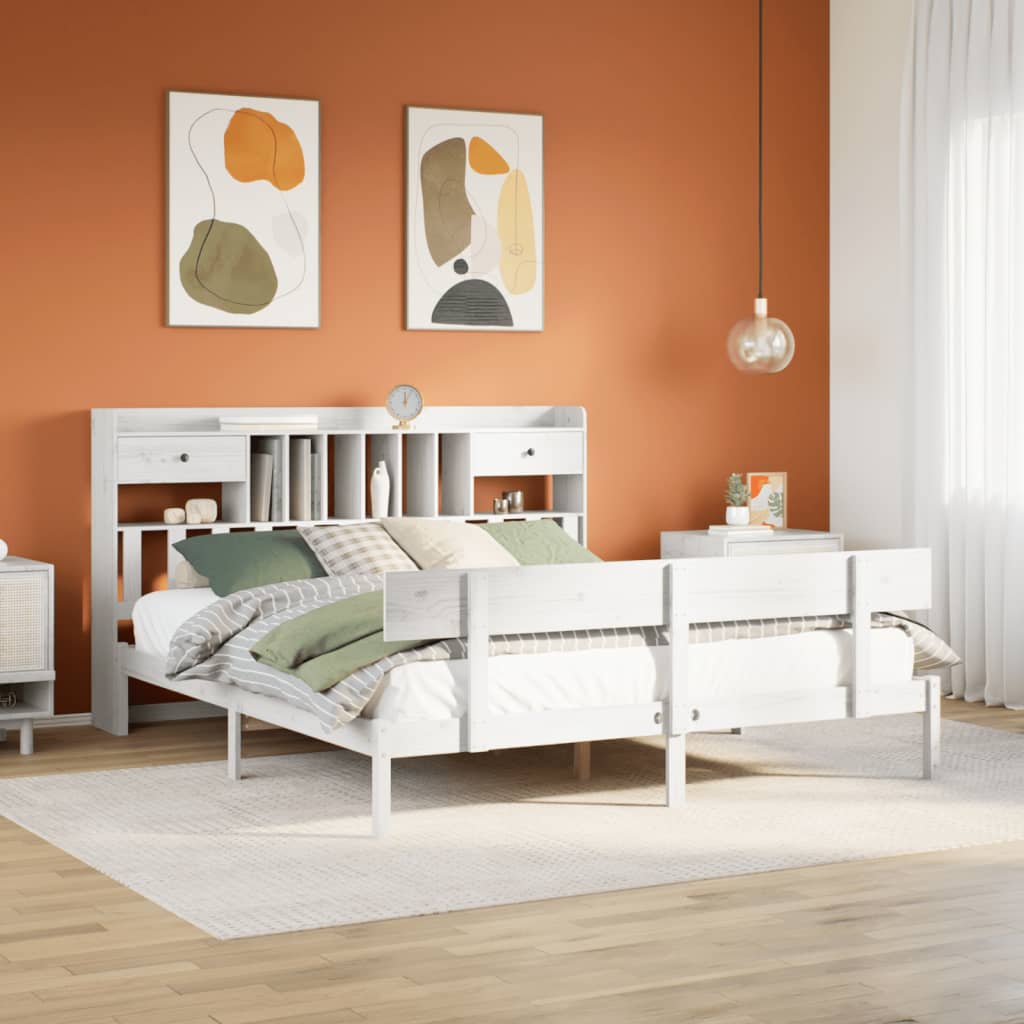 Bed met boekenkast zonder matras grenenhout wit 180x200 cm – afbeelding 1