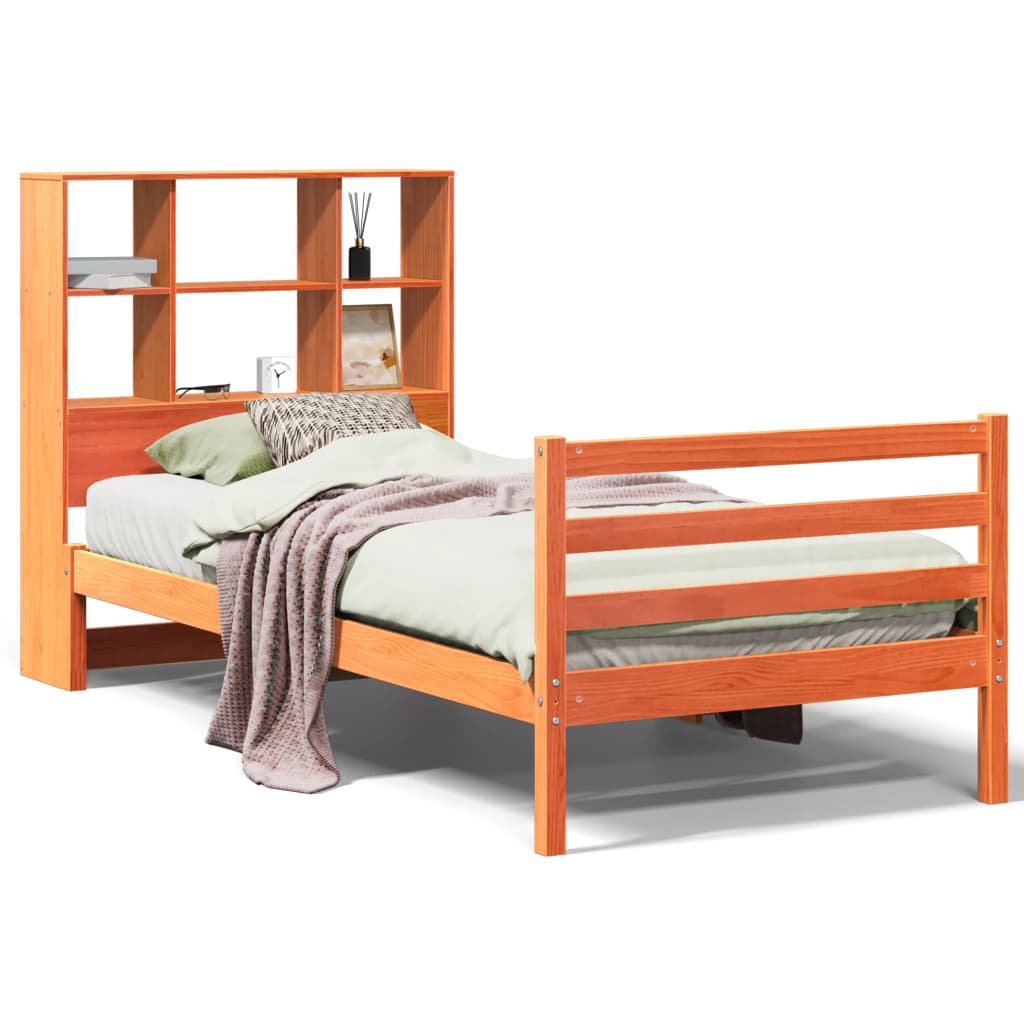 Bed met boekenkast zonder matras massief hout wasbruin 75x190cm – afbeelding 2