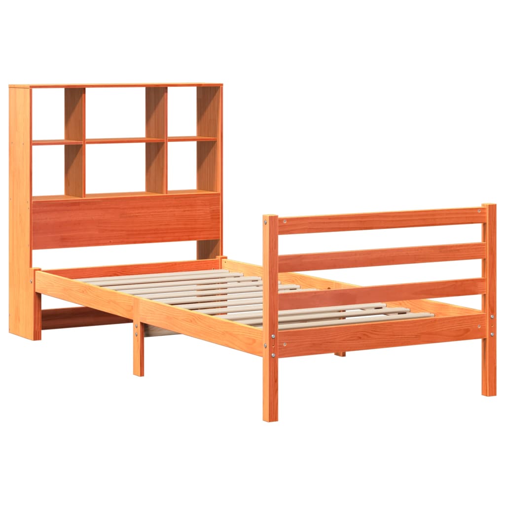 Bed met boekenkast zonder matras massief hout wasbruin 75x190cm – afbeelding 3