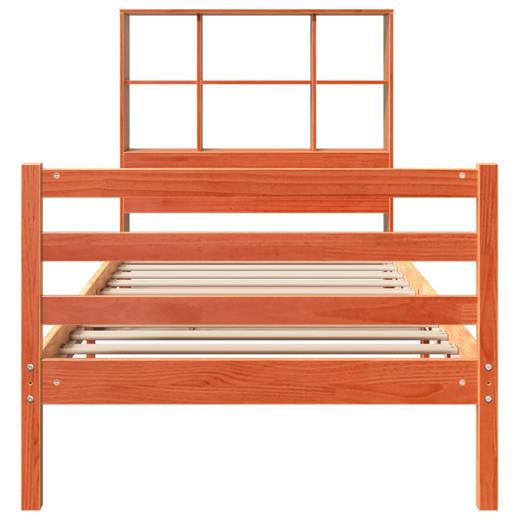 Bed met boekenkast zonder matras massief hout wasbruin 75x190cm – afbeelding 4