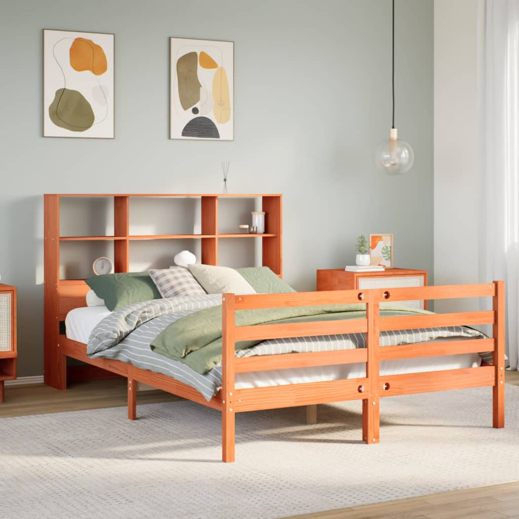 Bed met boekenkast zonder matras hout wasbruin 120x190 cm – afbeelding 1