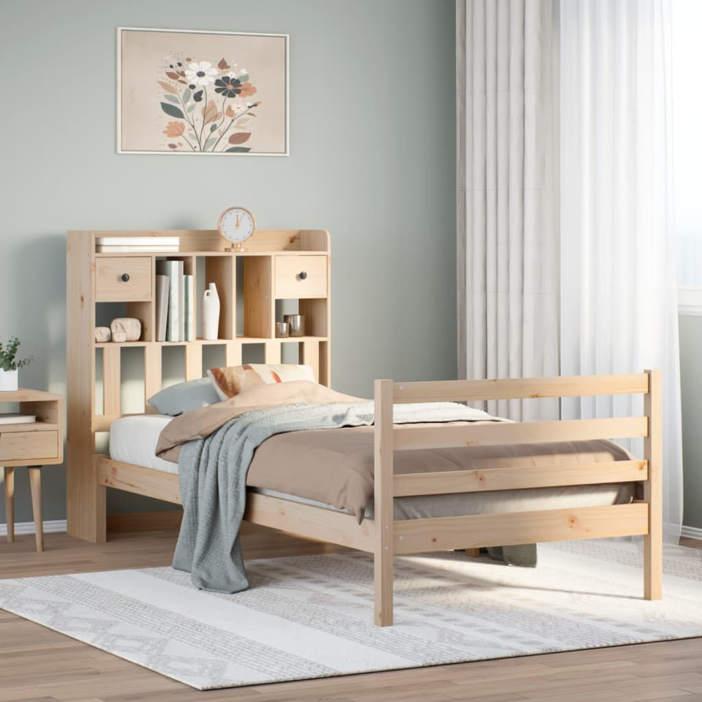 Bed met boekenkast zonder matras massief grenenhout 100x200 cm – afbeelding 1