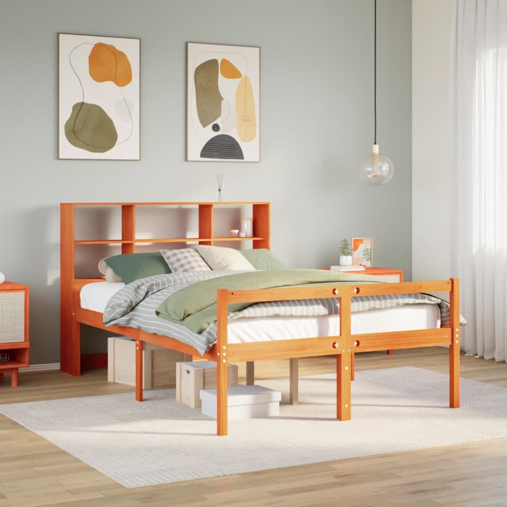 Bed met boekenkast zonder matras hout wasbruin 120x190 cm – afbeelding 1