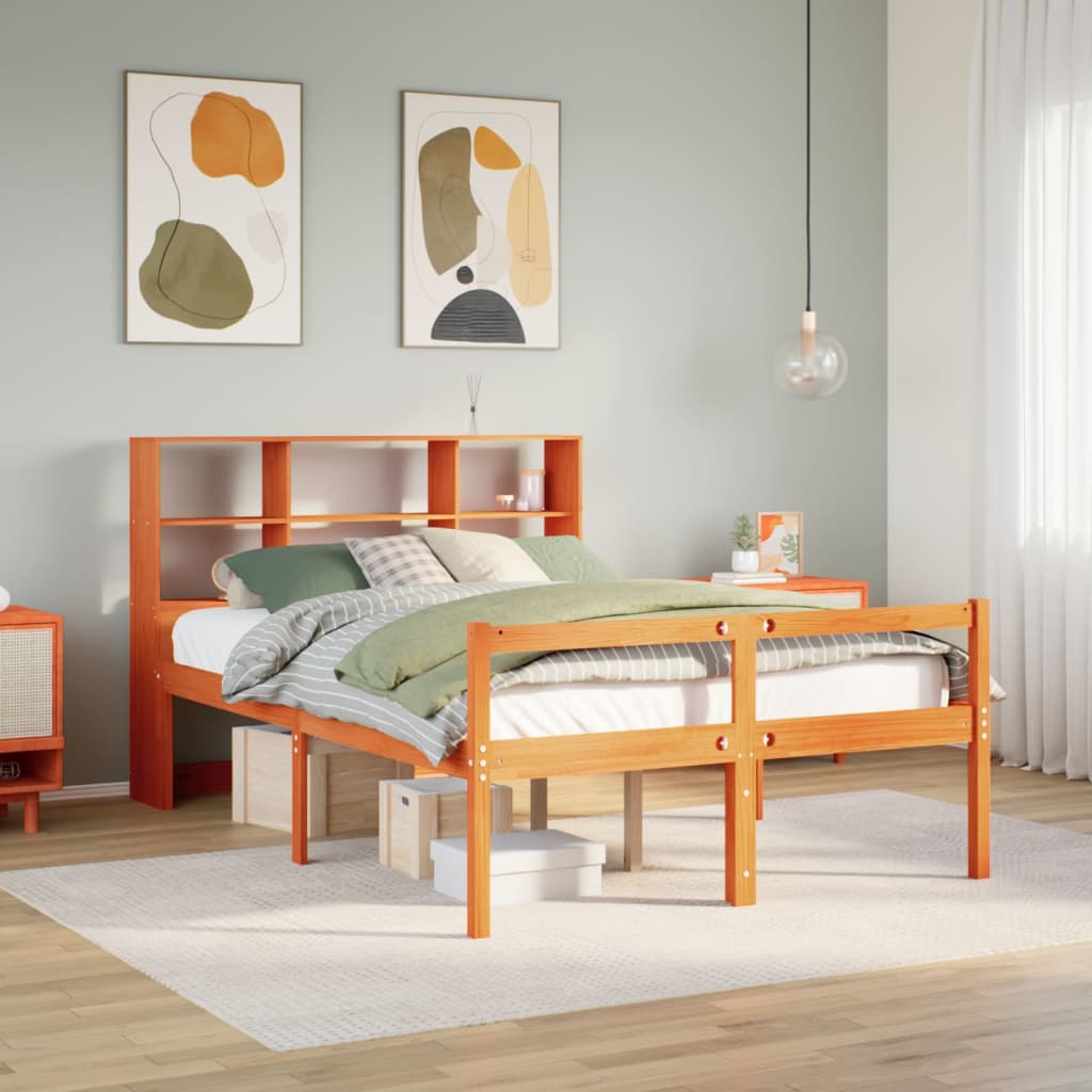 Bed met boekenkast zonder matras hout wasbruin 150x200 cm – afbeelding 1