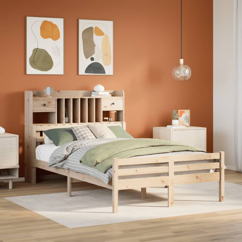 Bed met boekenkast zonder matras massief grenenhout 135x190 cm – afbeelding 1