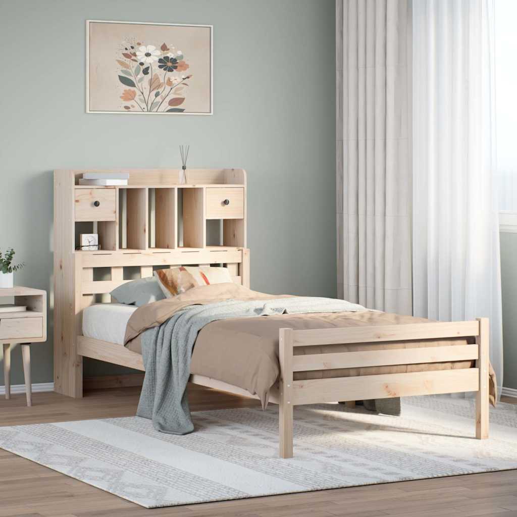 Bed met boekenkast zonder matras massief grenenhout 90x200 cm – afbeelding 1