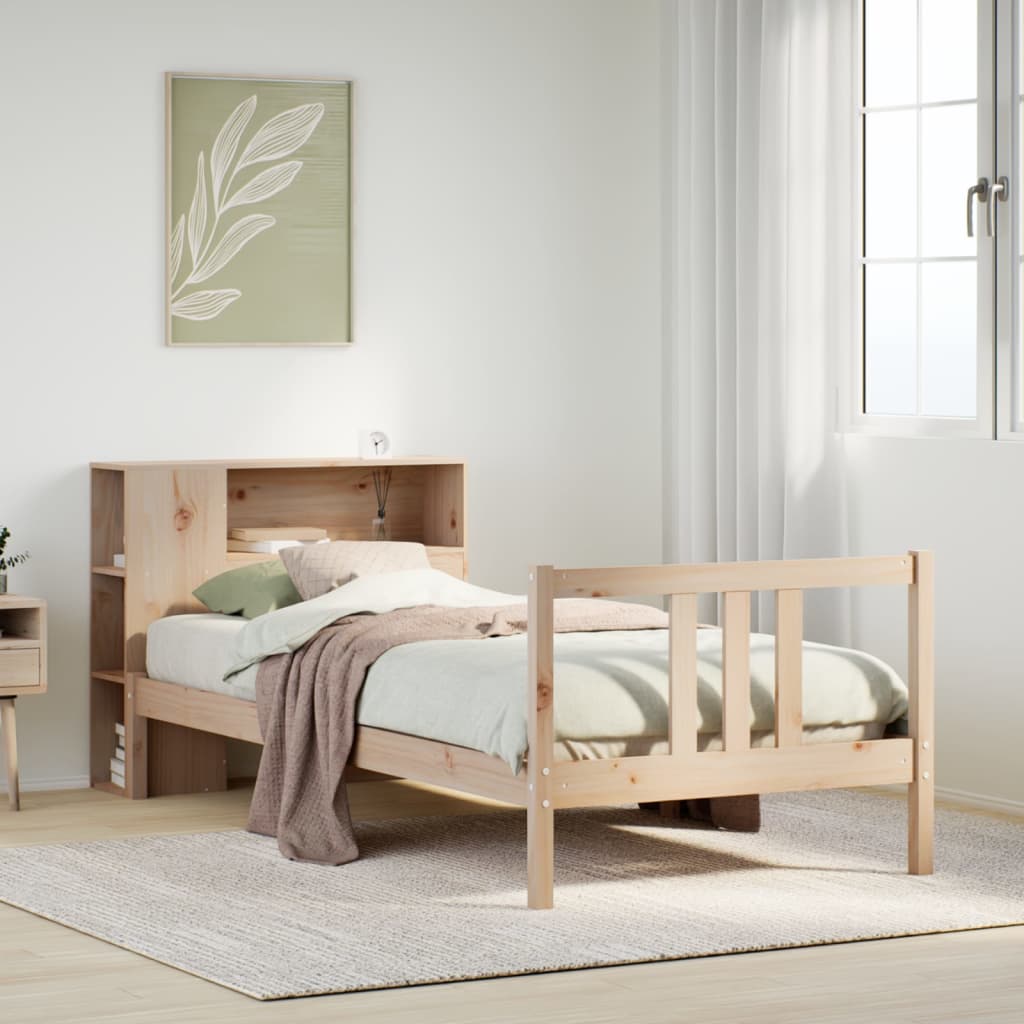 Bed met boekenkast zonder matras massief grenenhout 75x190 cm – afbeelding 1