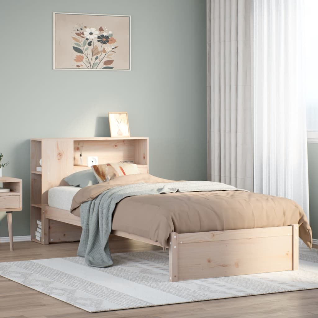 Bed met boekenkast zonder matras massief grenenhout 75x190 cm – afbeelding 1