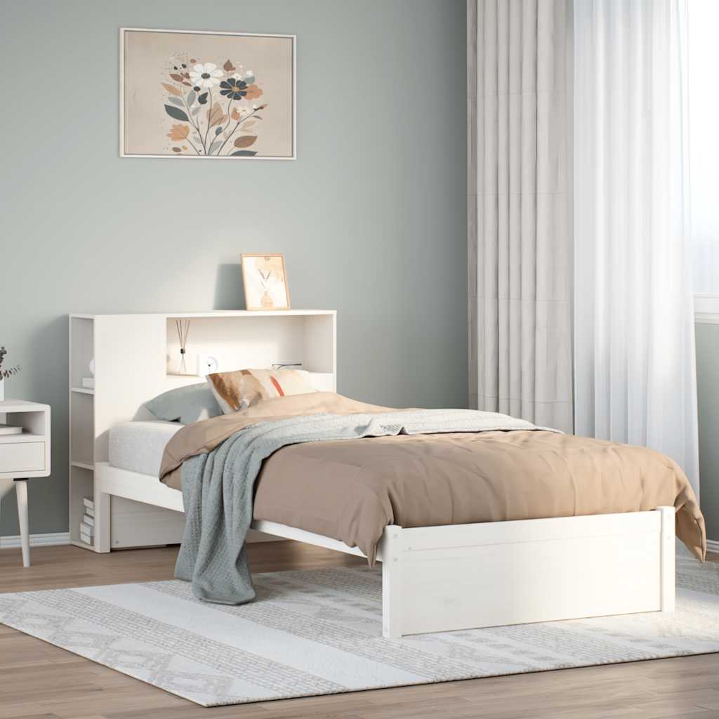 Bed met boekenkast zonder matras grenenhout wit 75x190 cm – afbeelding 1