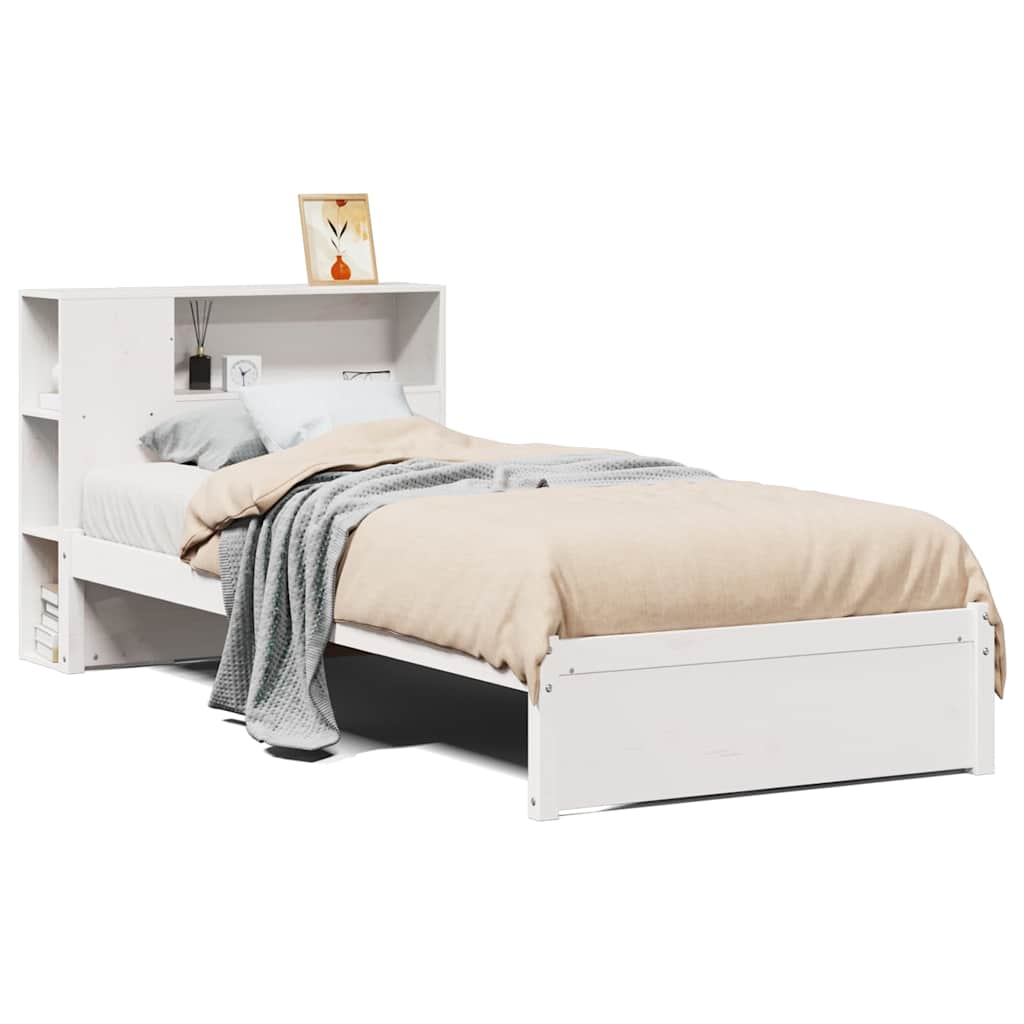 Bed met boekenkast zonder matras grenenhout wit 75x190 cm – afbeelding 2