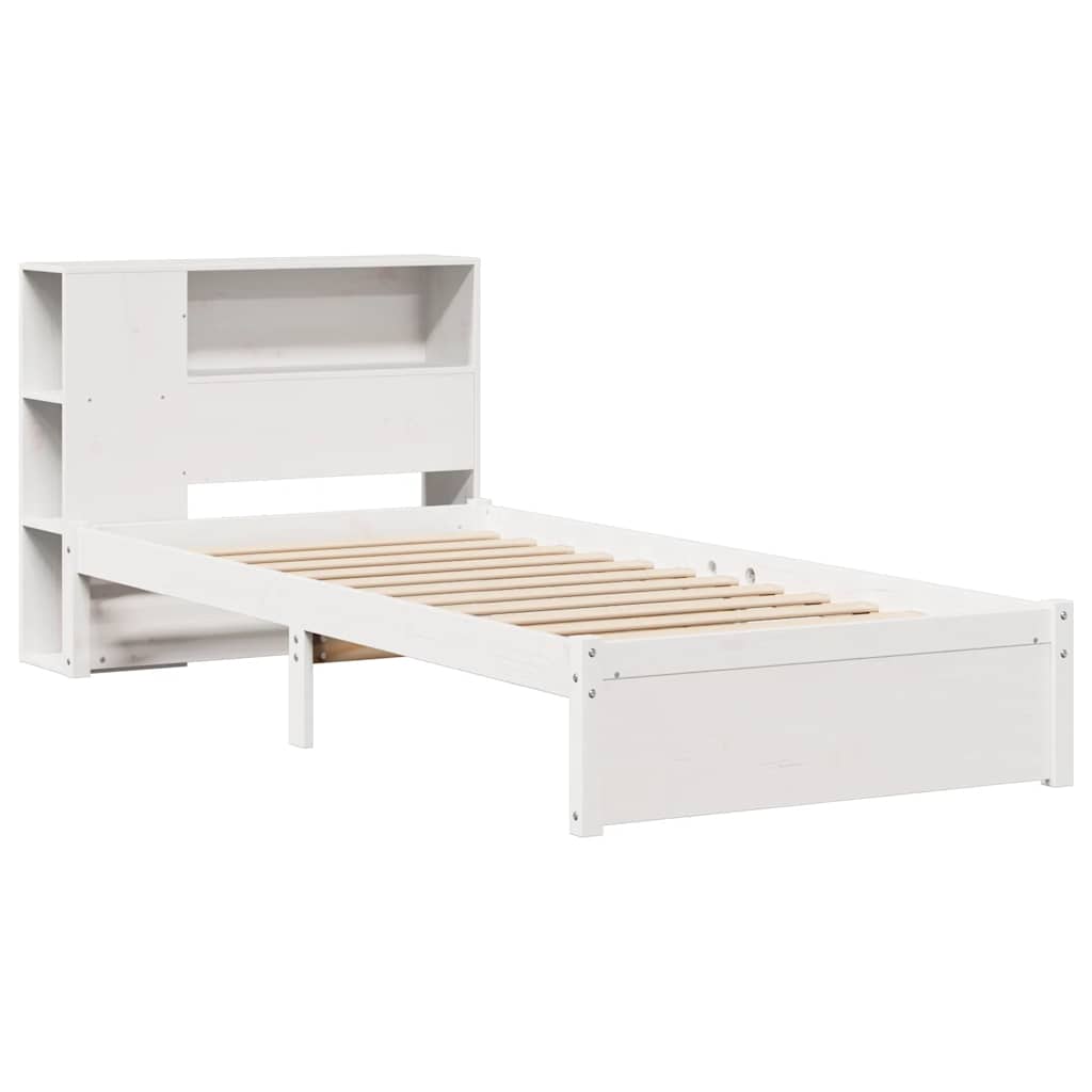 Bed met boekenkast zonder matras grenenhout wit 75x190 cm – afbeelding 3