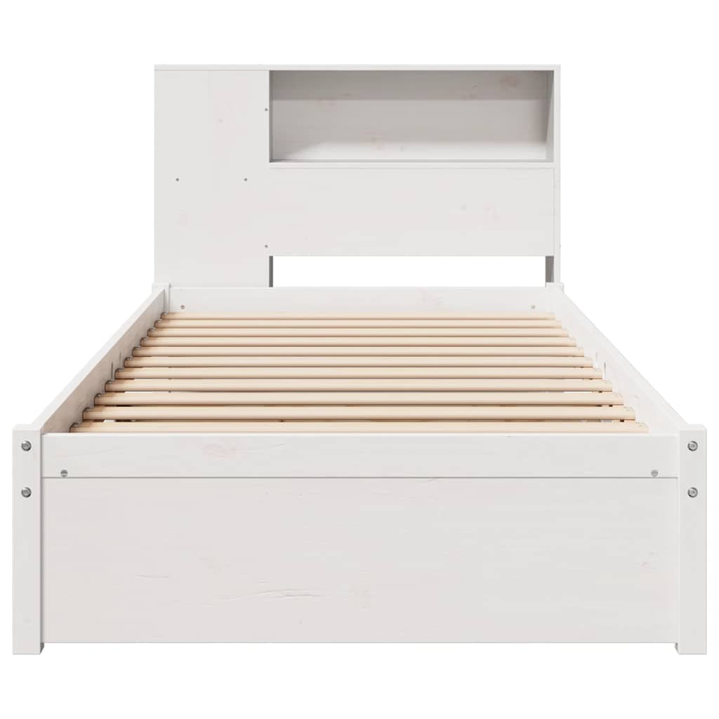 Bed met boekenkast zonder matras grenenhout wit 75x190 cm – afbeelding 4