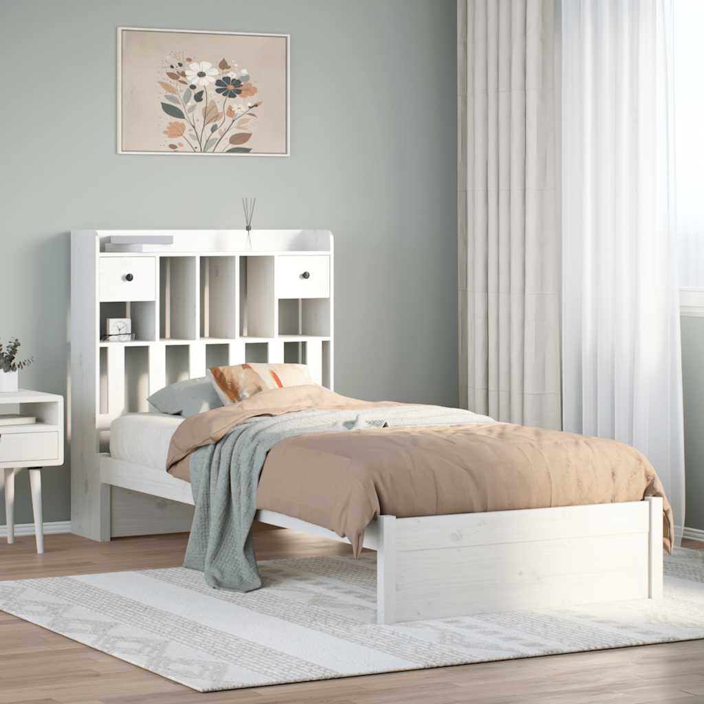 Bed met boekenkast zonder matras grenenhout wit 75x190 cm – afbeelding 1