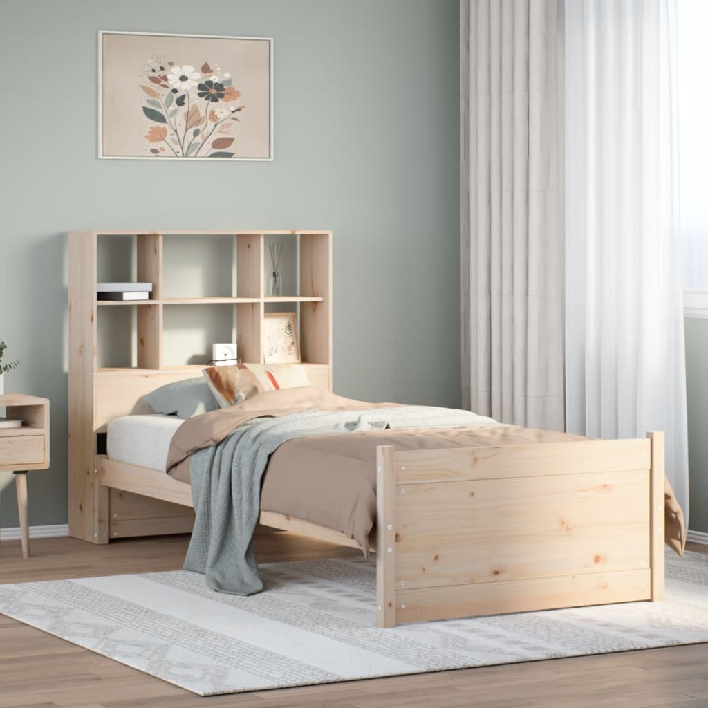 Bed met boekenkast zonder matras massief grenenhout 90x190 cm – afbeelding 1