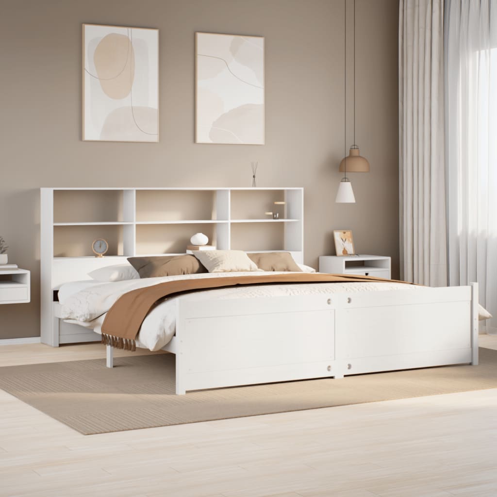 Bed met boekenkast zonder matras grenenhout wit 180x200 cm – afbeelding 1