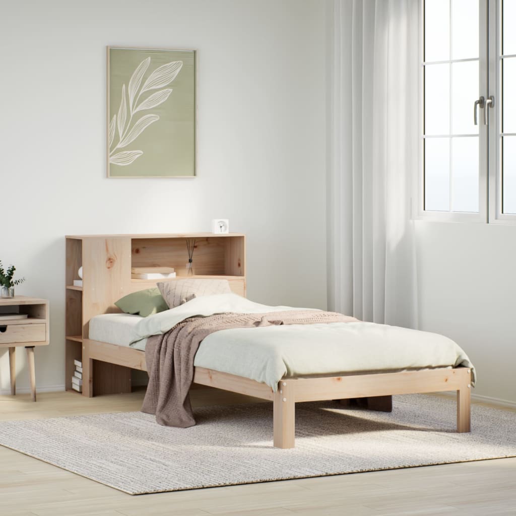 Bed met boekenkast zonder matras massief grenenhout 75x190 cm – afbeelding 1
