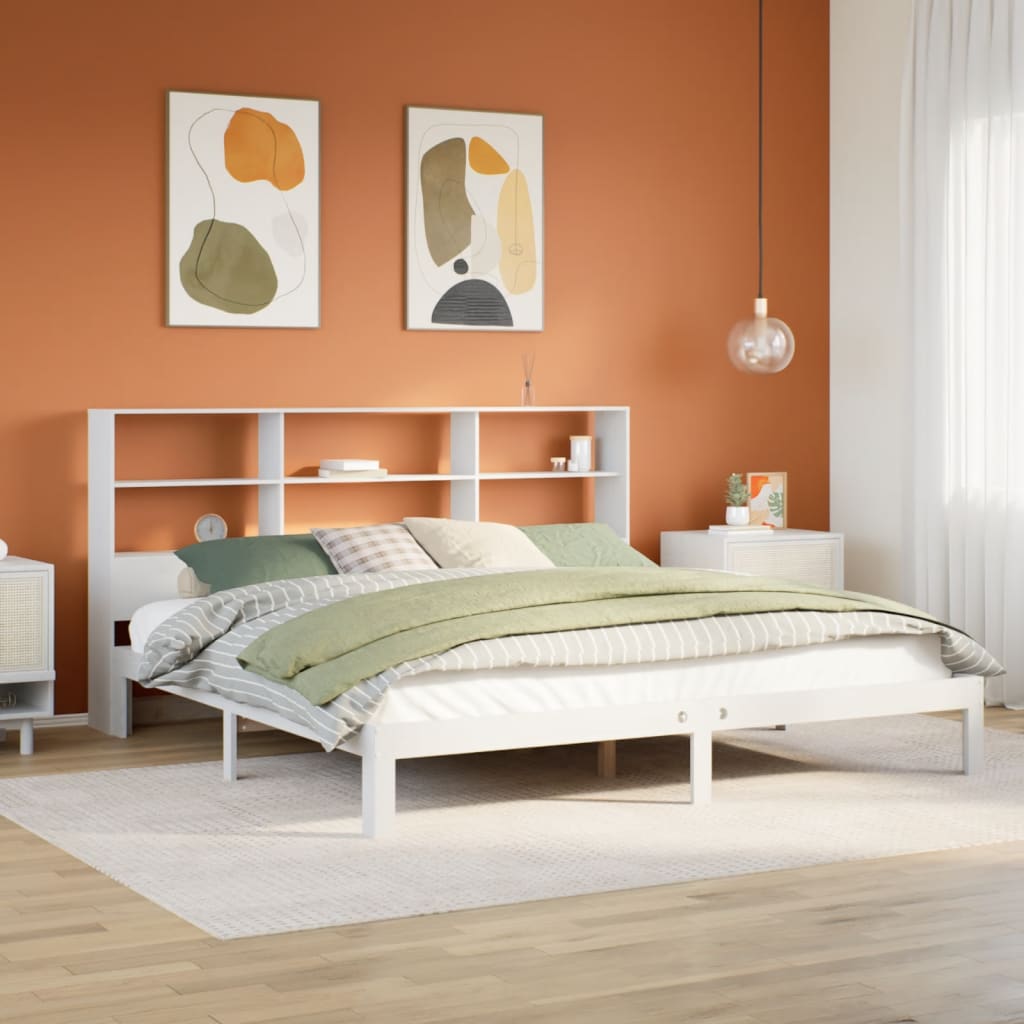 Bed met boekenkast zonder matras grenenhout wit 180x200 cm – afbeelding 1