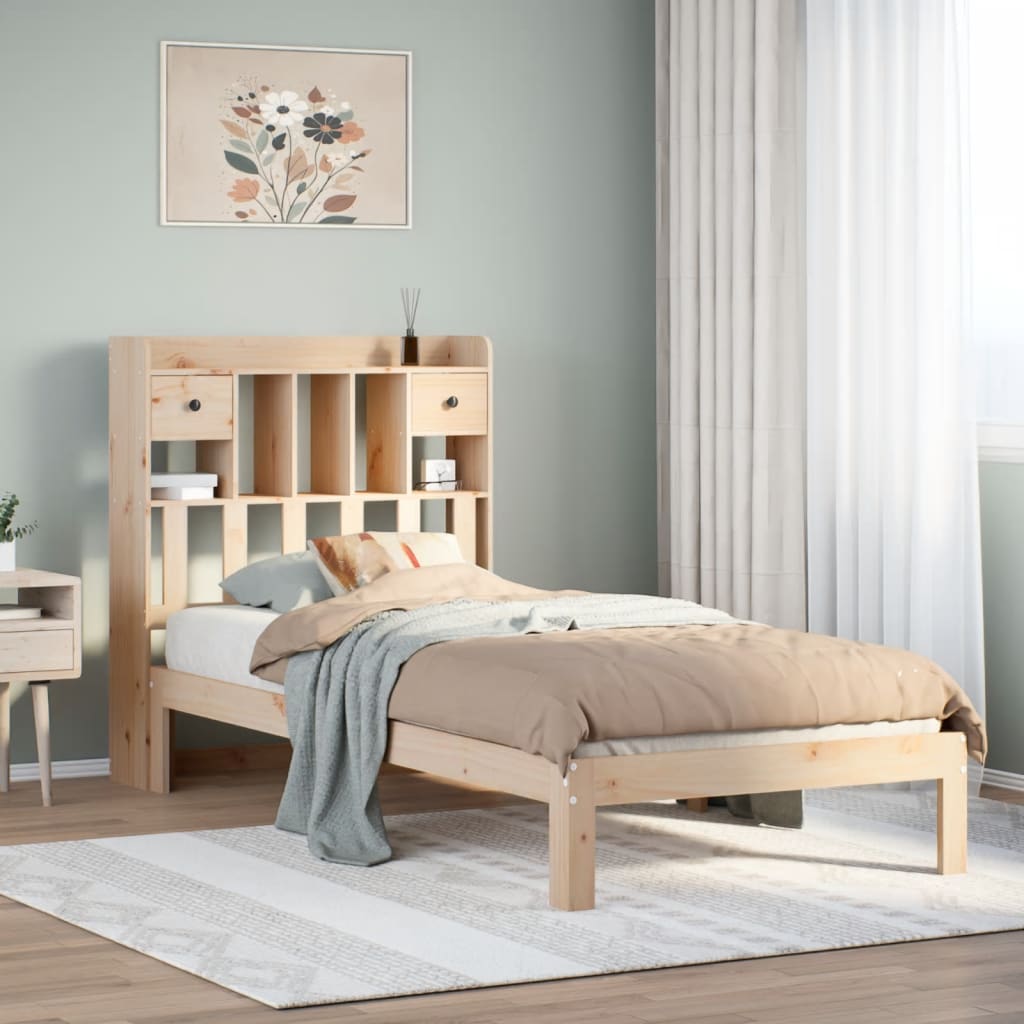Bed met boekenkast zonder matras massief grenenhout 75x190 cm – afbeelding 1